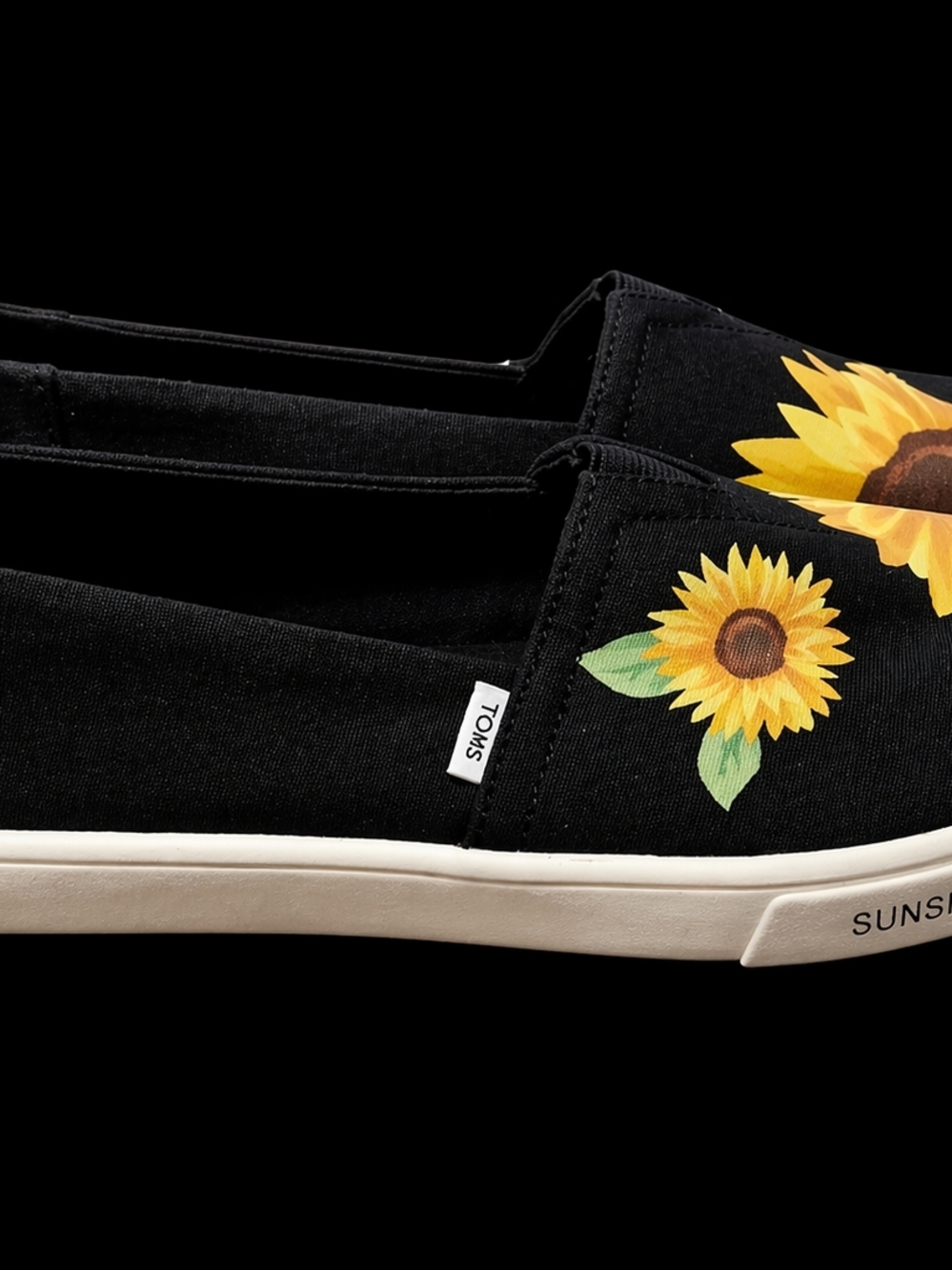 TOMS Sunshine On Sunflower Slip-On Sneakers NWT 6W Wide Black Floral Comfort - Picture 5 of 11